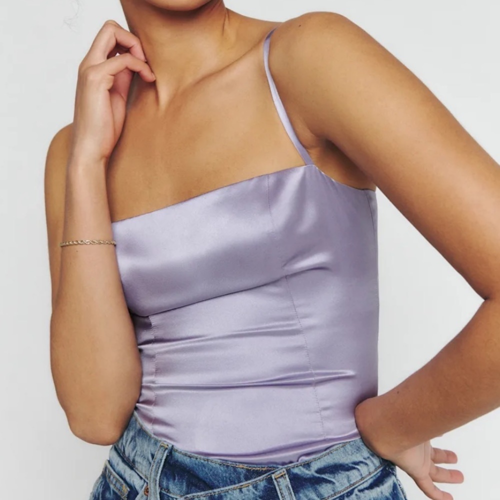 Reformation Overland Silk Top Size 0 in Aura Lilac Purple - Picture 2 of 8